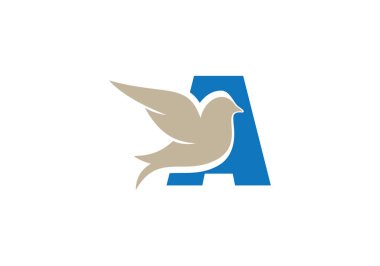 Bu A harfi ve şirketiniz için eklenmiş kuş logosu tasarımı. Güvercin Logosu Tasarım Vektör Şablonu ile İlk Harf A logosu. Şirket İş Kimliği için Grafik Alfabesi Sembolü