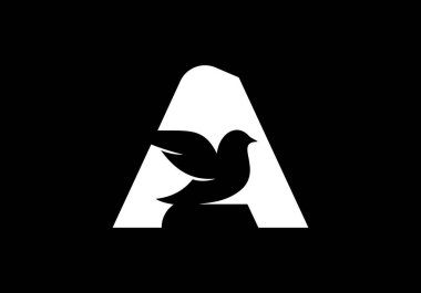 Bu A harfi ve şirketiniz için eklenmiş kuş logosu tasarımı. Güvercin Logosu Tasarım Vektör Şablonu ile İlk Harf A logosu. Şirket İş Kimliği için Grafik Alfabesi Sembolü