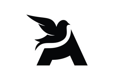 Bu A harfi ve şirketiniz için eklenmiş kuş logosu tasarımı. Güvercin Logosu Tasarım Vektör Şablonu ile İlk Harf A logosu. Şirket İş Kimliği için Grafik Alfabesi Sembolü