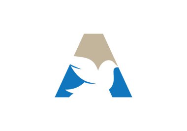 Bu A harfi ve şirketiniz için eklenmiş kuş logosu tasarımı. Güvercin Logosu Tasarım Vektör Şablonu ile İlk Harf A logosu. Şirket İş Kimliği için Grafik Alfabesi Sembolü