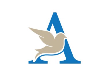 Bu A harfi ve şirketiniz için eklenmiş kuş logosu tasarımı. Güvercin Logosu Tasarım Vektör Şablonu ile İlk Harf A logosu. Şirket İş Kimliği için Grafik Alfabesi Sembolü