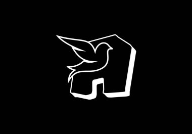 Bu A harfi ve şirketiniz için eklenmiş kuş logosu tasarımı. Güvercin Logosu Tasarım Vektör Şablonu ile İlk Harf A logosu. Şirket İş Kimliği için Grafik Alfabesi Sembolü