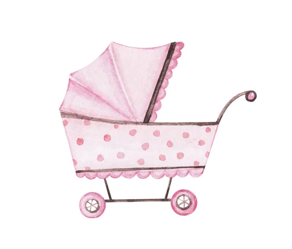 Akvarellmålning Baby Vagn Vit Bakgrund — Stockfoto