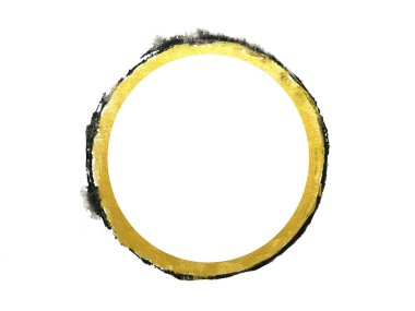 Altın ve siyah arkaplan etrafında suluboya boya resim çemberi var. png.asian tarzı.