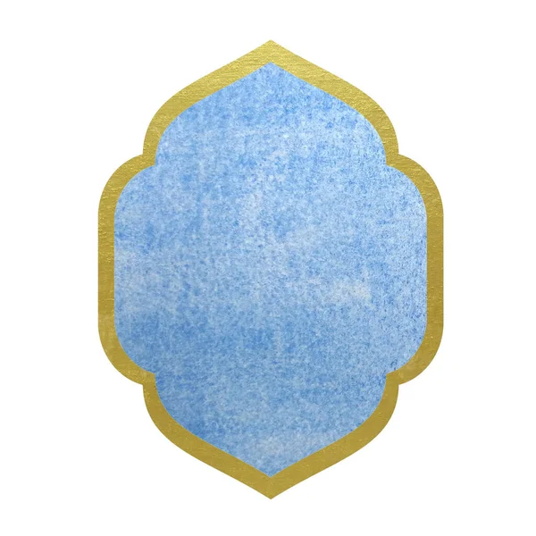 painting blue and gold frame element oriental window Islamic watercolor texture abstract background in asian style png.