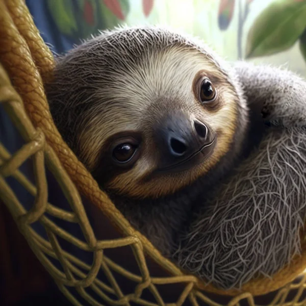 Lazy tired sloth in a hammock funny cartoon cute