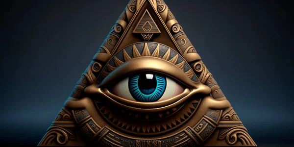 An illustrated depiction of the iconic all-seeing eye of the Illuminati set within a triangle.