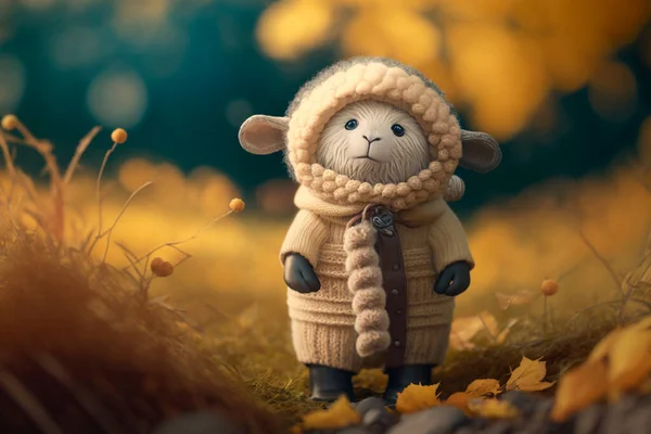 These cute little sheep look like tiny adventurers in their fluffy woolen coats, exploring the golden meadow around them.