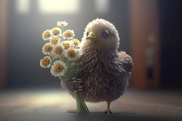 This funny chicken is ready to brighten up your day with a beautiful bouquet of flowers