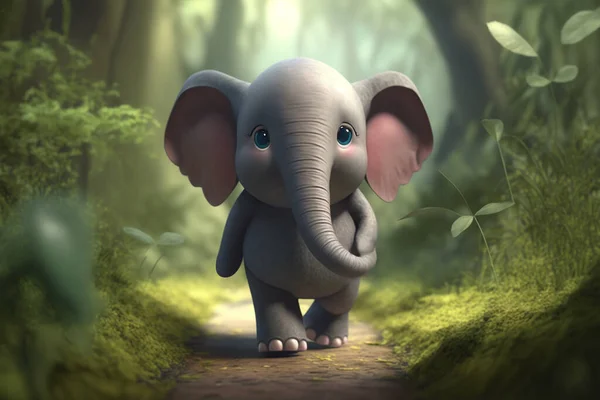 Take a walk through nature with this cute little elephant in a green forest.
