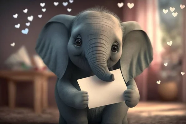 A cute little elephant holding a love letter, ready to send some love on Valentine\'s Day.