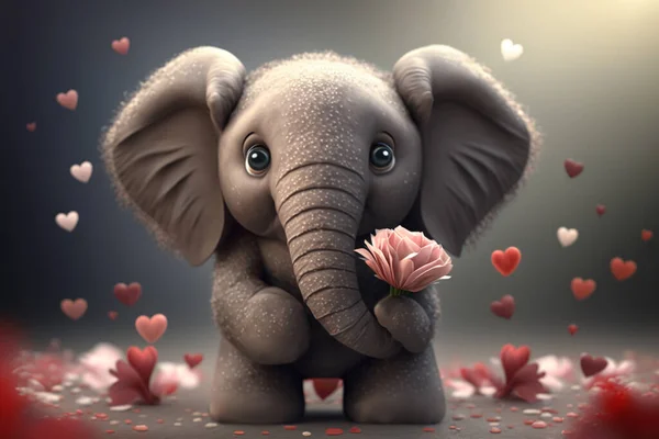 This cute little elephant is ready to spread some love this Valentine\'s Day with a bouquet of beautiful flowers.