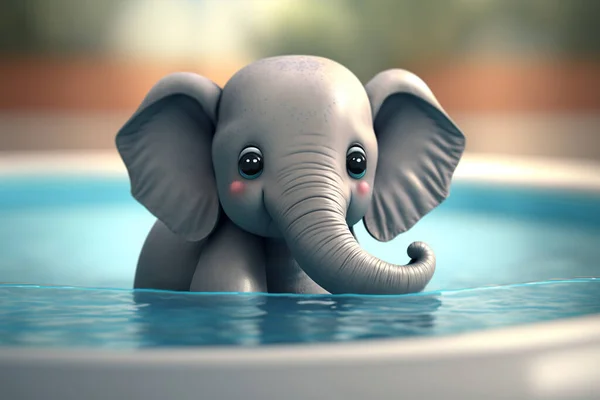 Cooling off on a hot summer day - this cute little elephant is enjoying a dip in the pool