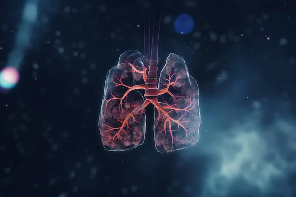 Colorful 3D illustration of the human lung\'s organic oxygen exchange process