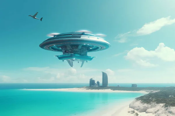 Experience the future of living with flying cities and spaceships powered by AI technology, providing new opportunities for human settlement and exploration.