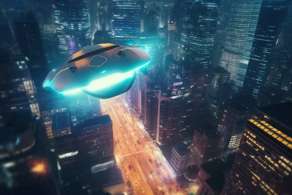 A stunning concept illustration of flying cars in a bustling city, showcasing the potential of AI technology in the future of transportation.