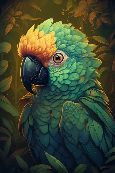 A cute little parrot exploring a magical dreamland in this digital comic painting with bright colors and striking contrasts.