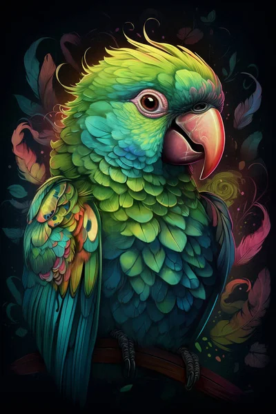 A cute little parrot exploring a magical dreamland in this digital comic painting with bright colors and striking contrasts.