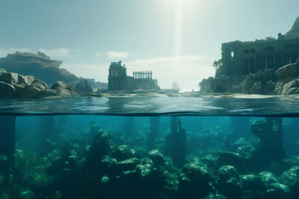 Explore the sunken city of Atlantis with this mesmerizing photo capturing its underwater and above-water beauty