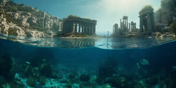 Explore the sunken city of Atlantis with this mesmerizing photo capturing its underwater and above-water beauty