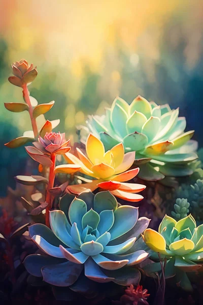 Experience the vibrancy and beauty of nature with this stunning aquarelle painting of colorful succulents.