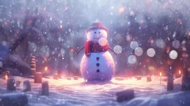 お祝いの冬の不思議の国で雪だるまを魅了する — ストック動画