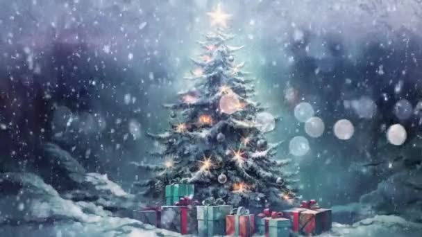 輝く装飾と美しく包まれたプレゼントとクリスマスツリー — ストック動画