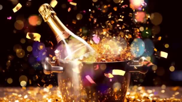 Champagne Flaska Ishink Nyårsafton Animation — Stockvideo
