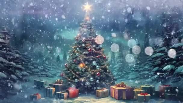 빛나는 장식과 아름답게 감싸인 선물이있는 크리스마스 — 비디오