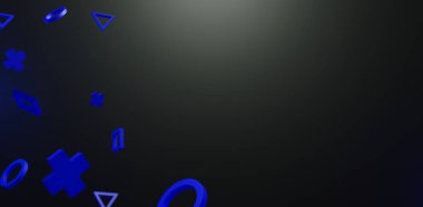 oyun geometrisi simgesi arkaplanda yüzüyor, 3d illüstrasyon oluşturma, oyuncular için soyut duvar kağıdı