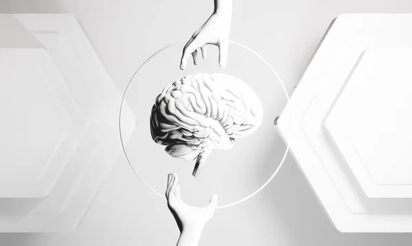 Mózg Ludzkiej Opieki Zdrowotnej Ilustracji Renderowania Zdrowie Komórek Neuronowych Pomyśl — Zdjęcie stockowe