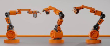 ai otomatik robotik kol makinesi endüstriyel fabrika işi için fütüristik arka plan, 3D resimleme