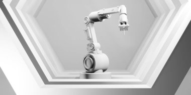 ai otomatik robotik kol makinesi endüstriyel fabrika işi için fütüristik arka plan, 3D resimleme