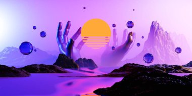 abstract cyberpunk city street gaming wallpaper background, 3d illustration rendering, metaverse virtual reality game