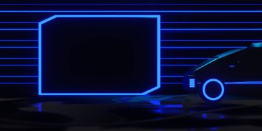 electric car charging battery station, EV vehicle transportaion  concept. 3d illustration rendering, technology of new energy, future of travel