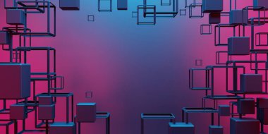 Fütürist siber punk şehrinin 3D çizimi, oyun duvar kâğıdı bilimkurgu geçmişi, bir esportacı oyuncuya karşı pankart. 