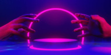 3d illustration rendering of futuristic cyberpunk city, gaming wallpaper scifi background, a esports gamer vs banner sign of neon glow, versus player challenge