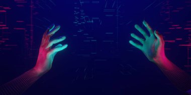 3d illustration rendering of futuristic cyberpunk city, gaming wallpaper scifi background, a esports gamer vs banner sign of neon glow, versus player challenge