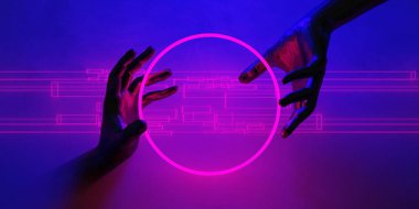 3d illustration rendering of futuristic cyberpunk city, gaming wallpaper scifi background, a esports gamer vs banner sign of neon glow, versus player challenge