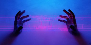 3d illustration rendering of futuristic cyberpunk city, gaming wallpaper scifi background, a esports gamer vs banner sign of neon glow, versus player challenge