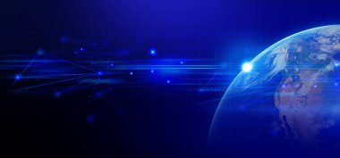 Toprak ve telekom için internet ağı, veri bulutu depolama, sosyal veri iletişiminin küresel ağı, NASA tarafından desteklenen bu resimlerin elementi, üç boyutlu resimleme