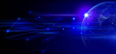 Toprak ve telekom için internet ağı, veri bulutu depolama, sosyal veri iletişiminin küresel ağı, NASA tarafından desteklenen bu resimlerin elementi, üç boyutlu resimleme