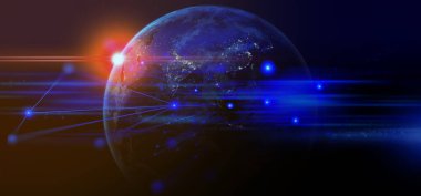 Toprak ve telekom için internet ağı, veri bulutu depolama, sosyal veri iletişiminin küresel ağı, NASA tarafından desteklenen bu resimlerin elementi, üç boyutlu resimleme