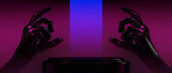 지향적 사이버 디스플레이 렌더링 무대의 프라이버시 제품용 라이트 스탠드의 게이밍 — 스톡 사진