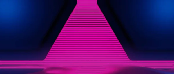 技術の3Dイラストレンダリング未来的なサイバーパンクディスプレイ ゲームのScfiステージ台座の背景 製品のためのネオン輝くスタンド表彰台のゲーマーのバナー看板 — ストック写真
