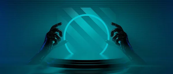 Illustrazione Rendering Della Tecnologia Futuristico Display Cyberpunk Gioco Scena Scifi — Foto Stock