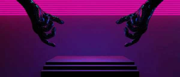 Ilustrare Randarea Tehnologiei Futurist Cyberpunk Display Jocuri Scifi Scena Piedestal — Fotografie, imagine de stoc