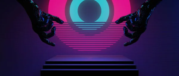 Ilustrare Randarea Tehnologiei Futurist Cyberpunk Display Jocuri Scifi Scena Piedestal — Fotografie, imagine de stoc