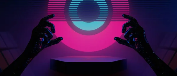 Illustration Återgivning Teknik Futuristisk Cyberpunk Display Spel Scifi Scenen Piedestal — Stockfoto