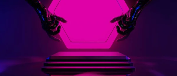 Απεικόνιση Απόδοση Ρομπότ Χέρι Τεχνολογία Φουτουριστικό Οθόνη Cyberpunk Gaming Scifi — Φωτογραφία Αρχείου